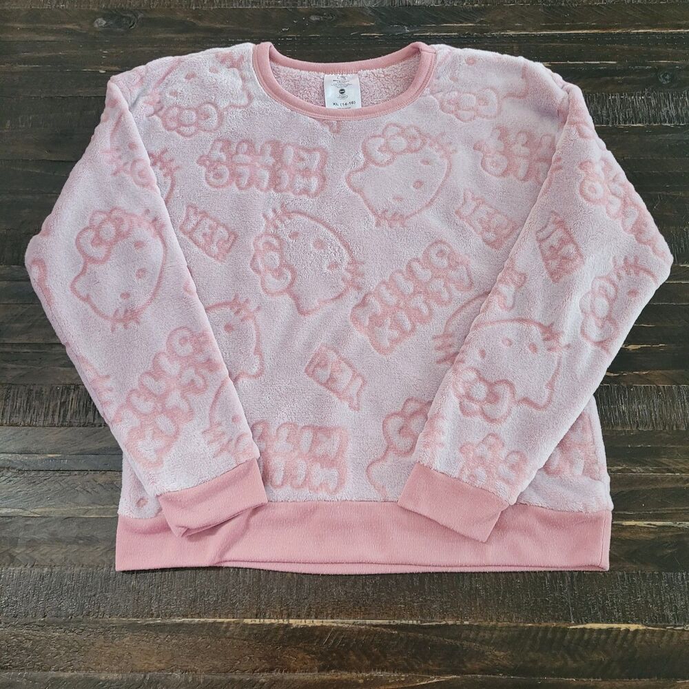 Sanrio Hello Kitty Blush Pink Crewneck Sweater Girls Size XL Soft Cozy Pullover